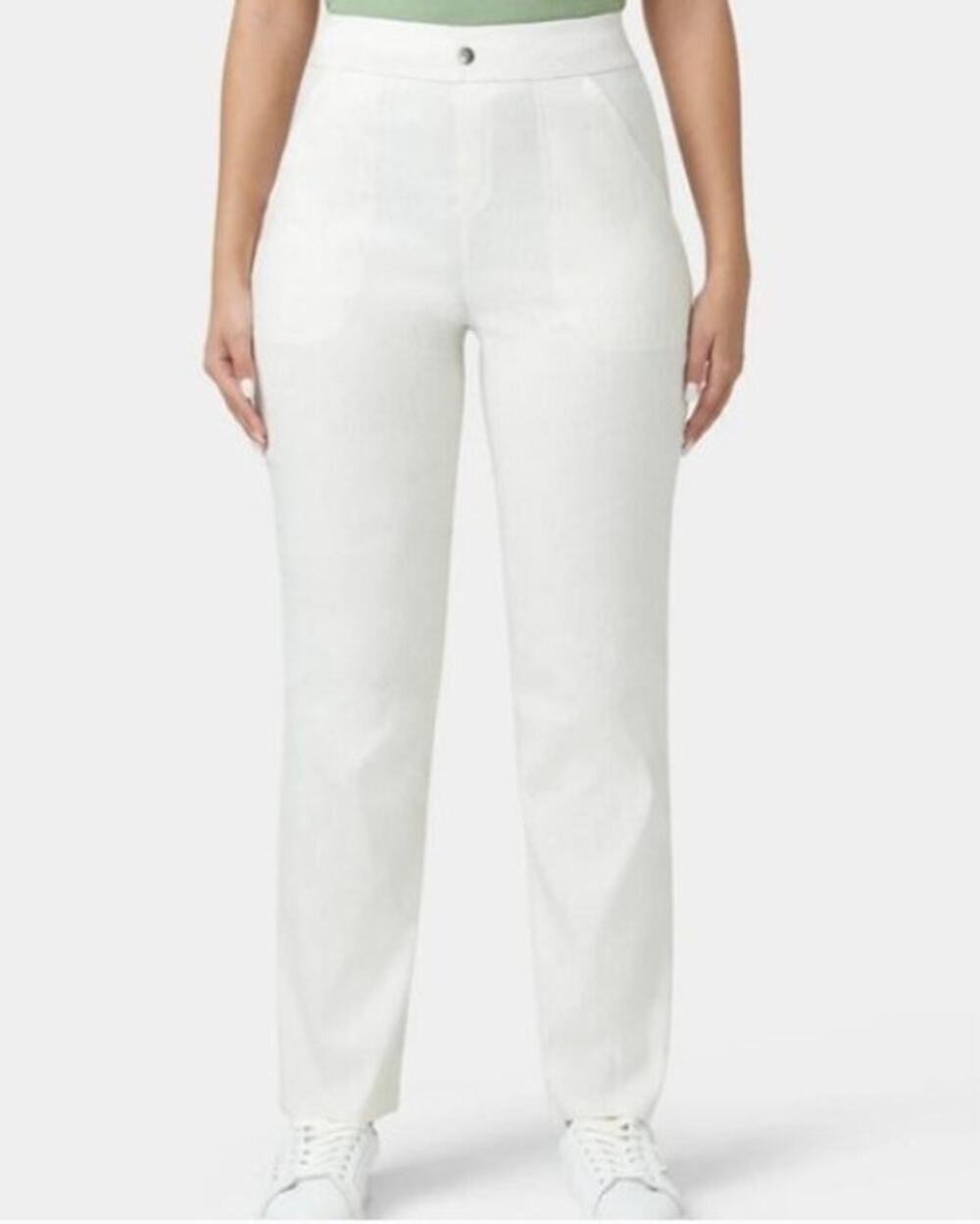 NWT Hue Linen Blend Straight Leg Pull On Pants, Off-White, Size M